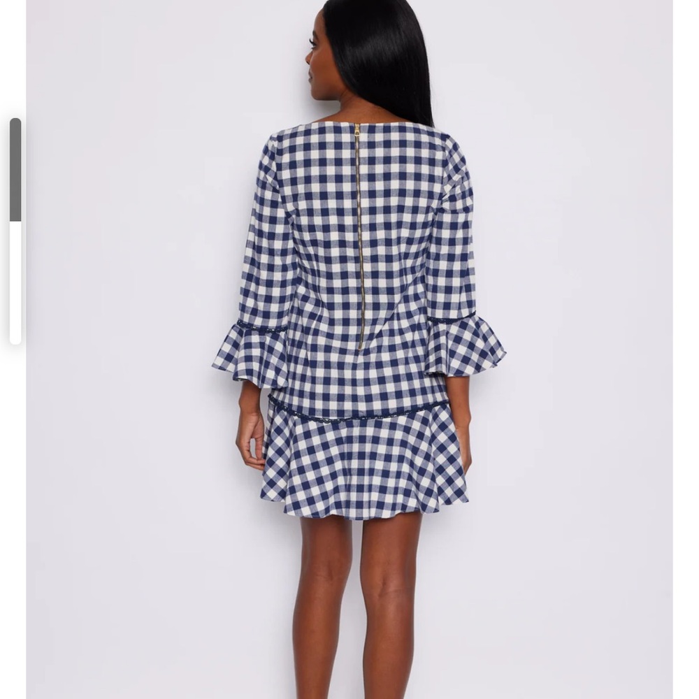 NWT Size L Sail to Sable long sleeve Navy Blue & White Gingham Dress 100… - Picture 3 of 9